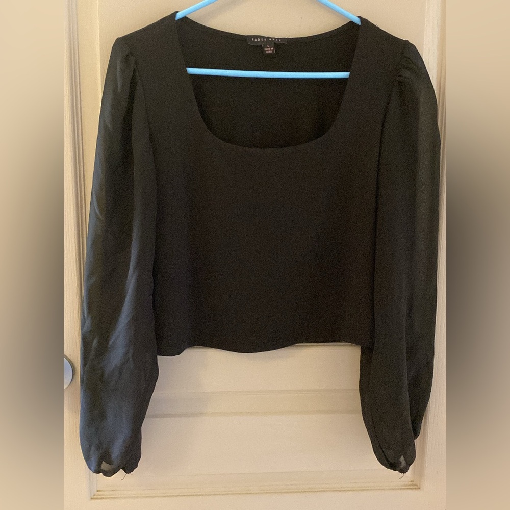 Dressy black long sleeve with see through sleeves